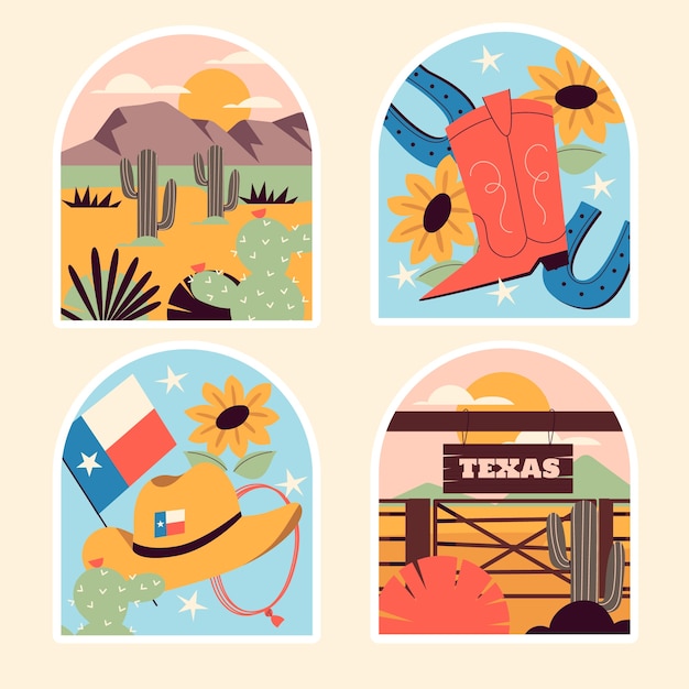 Free vector hand drawn naive texas sticker pack