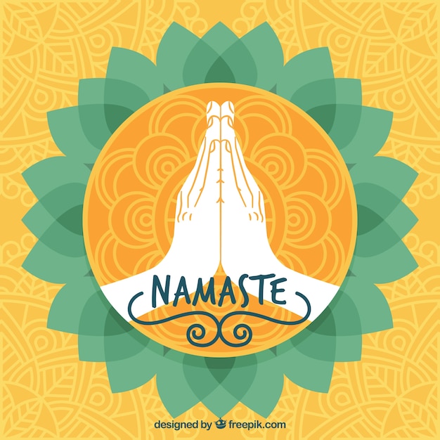 Free vector hand drawn namaste golden greeting background