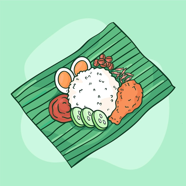 손으로 그린 nasi lemak 음식 그림