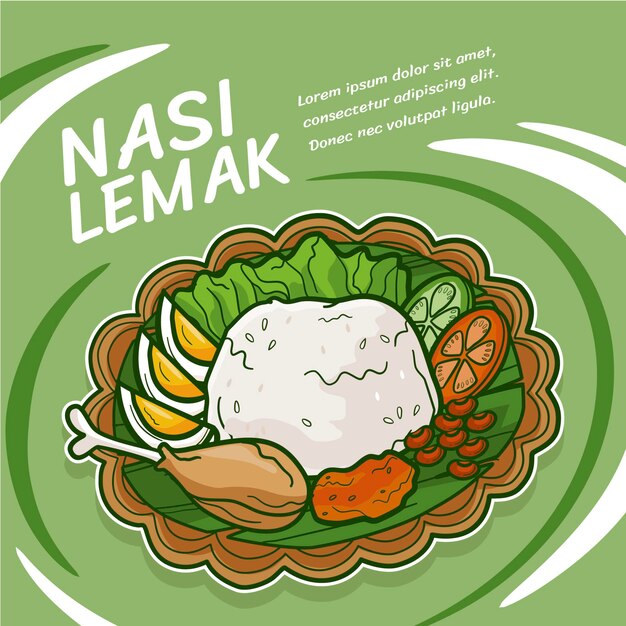 Hand drawn nasi lemak illustrated