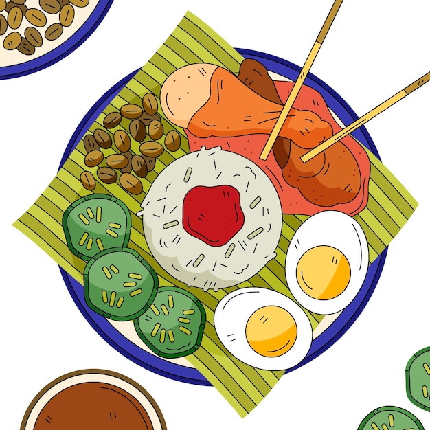 Hand drawn nasi lemak