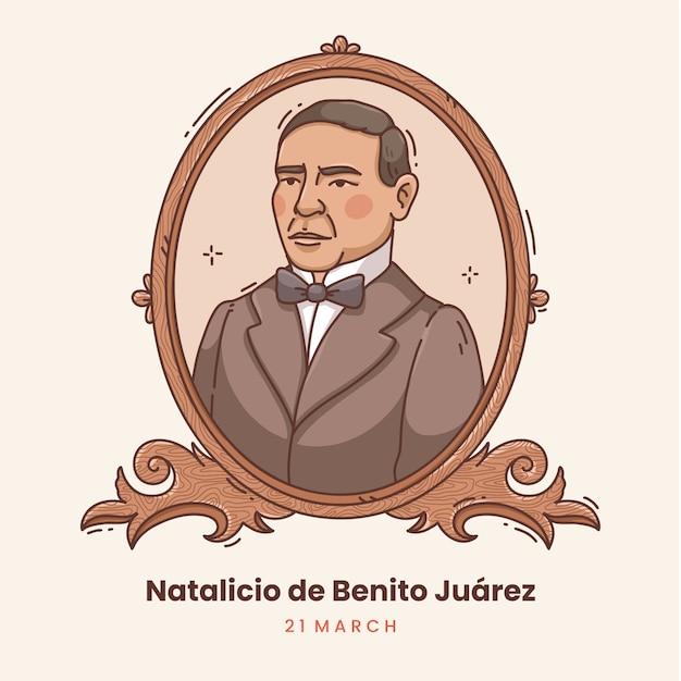 Vettore gratuito illustrazione disegnata a mano da natalicio de benito juarez.