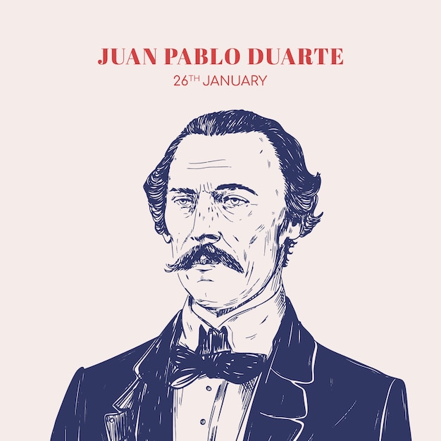 Vettore gratuito disegnato a mano natalicio de juan pablo duarte illustrazione