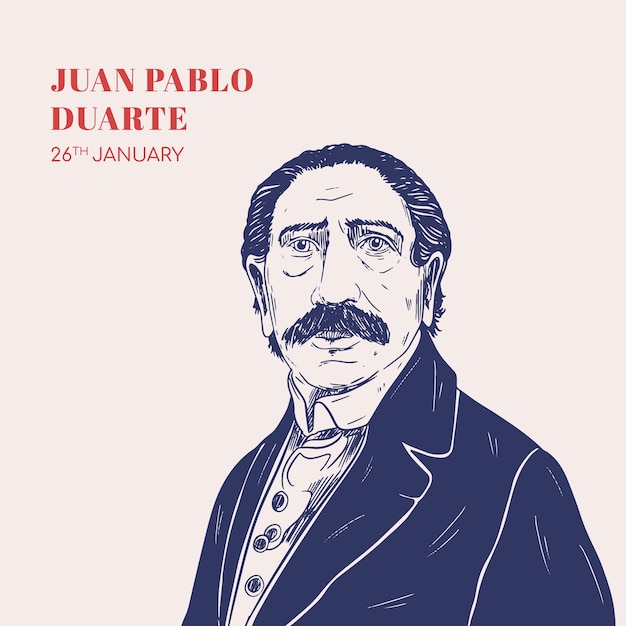 Vettore gratuito disegnato a mano natalicio de juan pablo duarte illustrazione