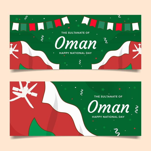 Free vector hand drawn national day of oman horizontal banners set