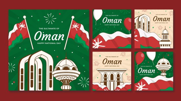 Hand drawn national day of oman instagram posts collection