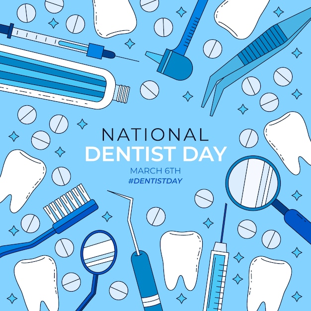 hand drawn national dentist's day illustration