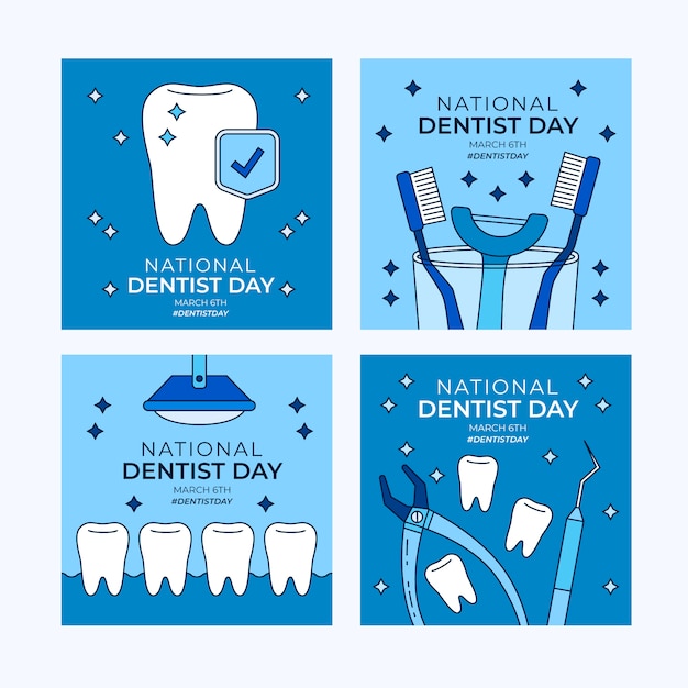 Hand drawn national dentist's day instagram posts collection