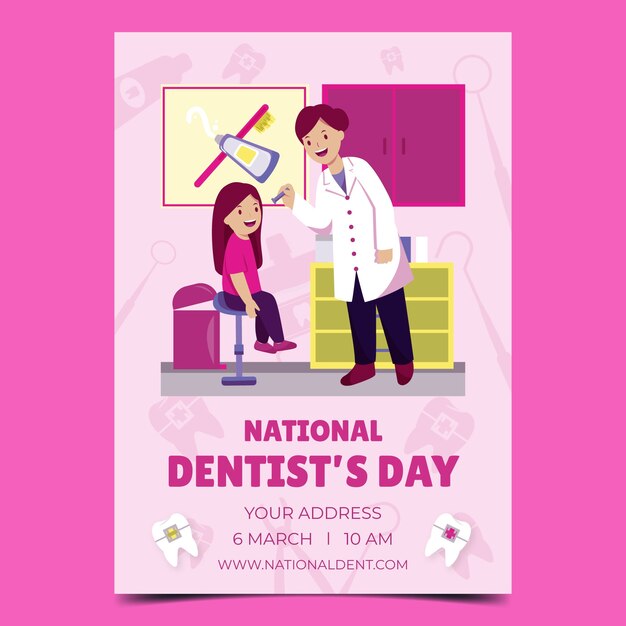 Ручной обращается национальный день стоматолога вертикальный шаблон плаката