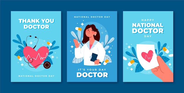 Hand drawn national doctor's day cards set