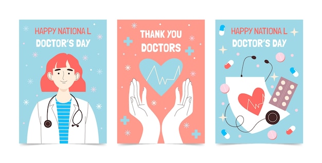 Free vector hand drawn national doctor's day cards