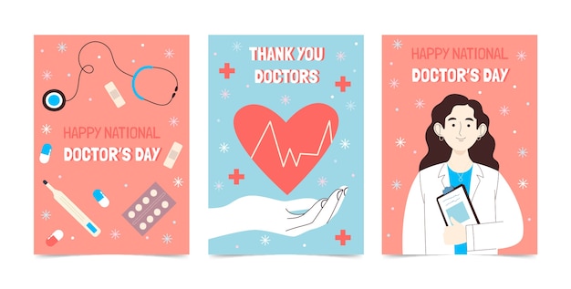 Free vector hand drawn national doctor's day cards