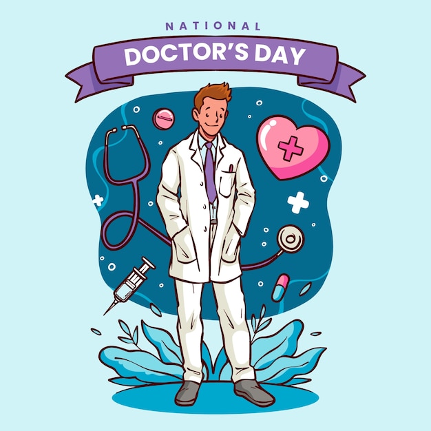 Hand drawn national doctor's day illustration with medic