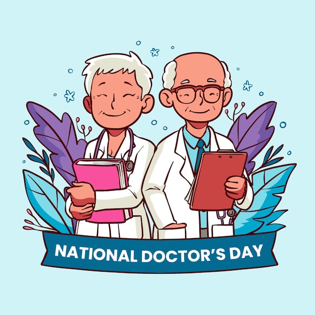 Free vector hand drawn national doctor's day illustration with older medics