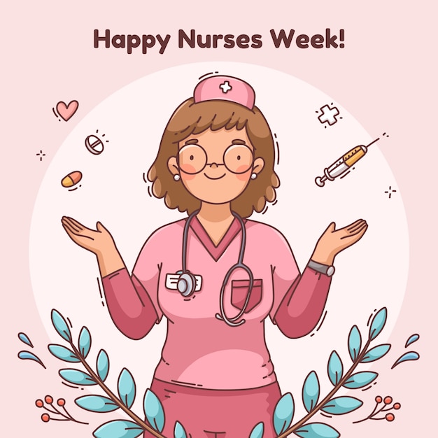 Illustrazione disegnata a mano della settimana nazionale delle infermiere