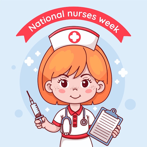 Бесплатное векторное изображение Иллюстрация национальной недели медсестер, нарисованная вручную