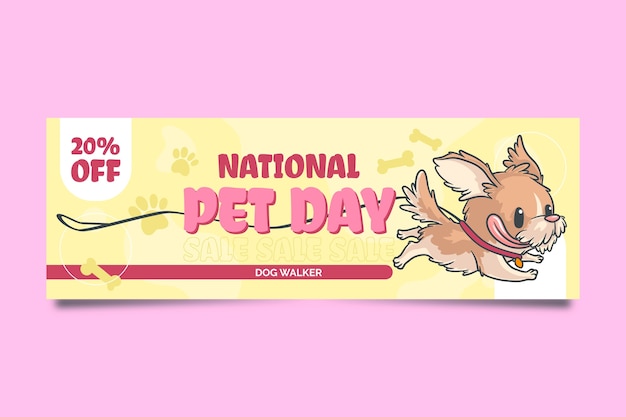 Free vector hand drawn national pet day horizontal sale banner template