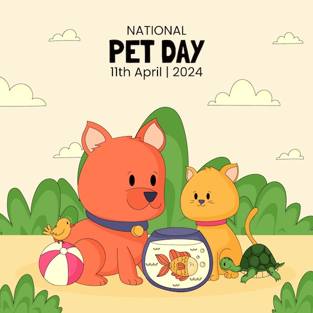 Hand drawn national pet day illustration