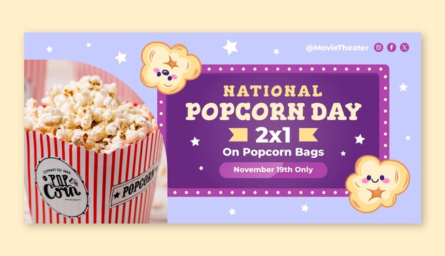 Hand drawn national popcorn day horizontal banner template