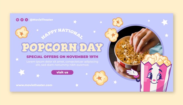 Hand drawn national popcorn day horizontal banner template