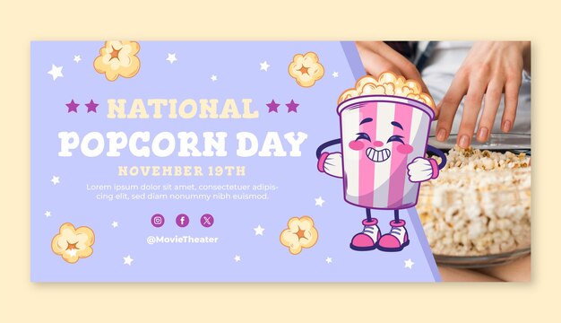 Hand drawn national popcorn day horizontal banner template