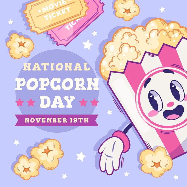 Hand drawn national popcorn day illustration