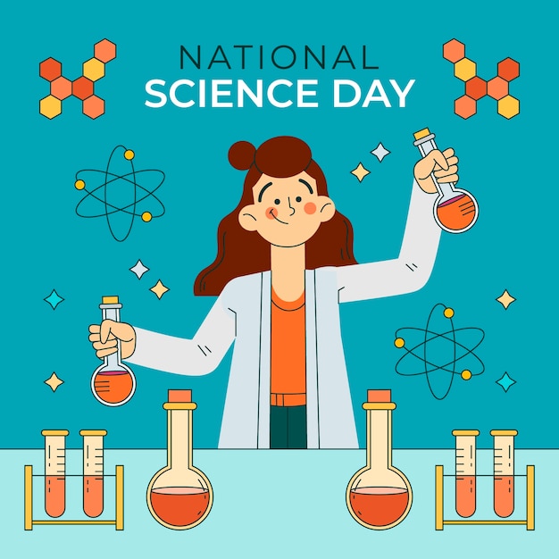 Hand drawn national science day illustration