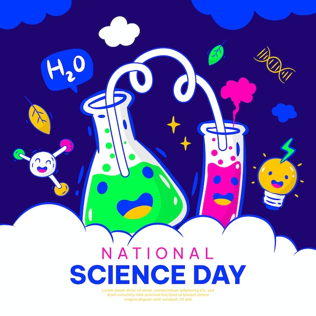 Hand drawn national science day illustration