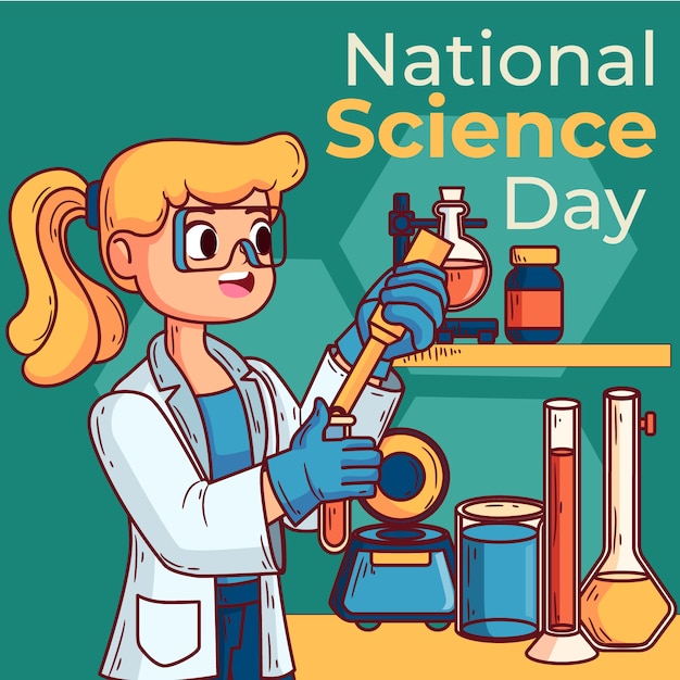 Hand drawn national science day illustration