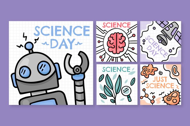 Hand drawn national science day instagram posts collection