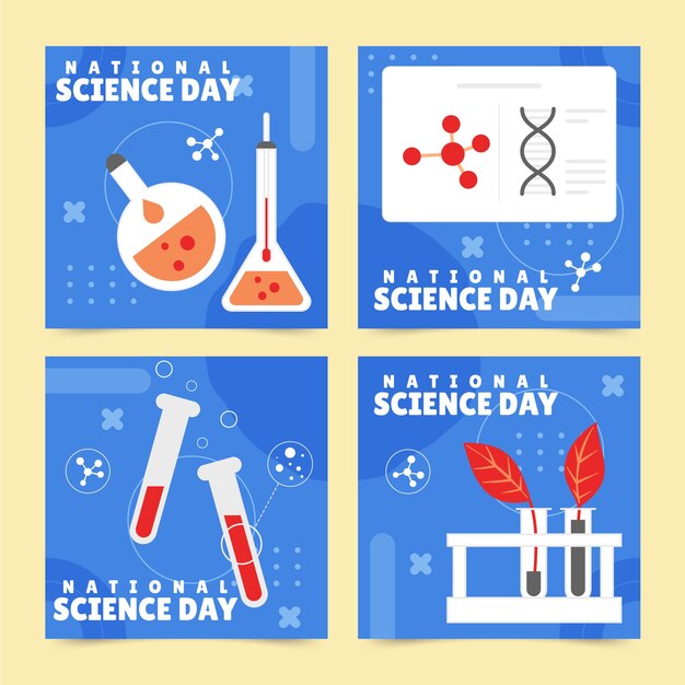 Hand drawn national science day instagram posts collection