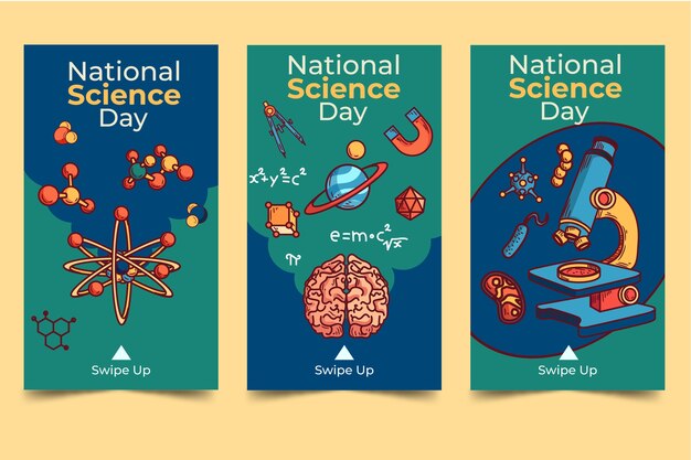 Hand drawn national science day instagram stories collection