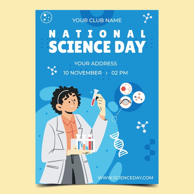 Hand drawn national science day vertical poster template