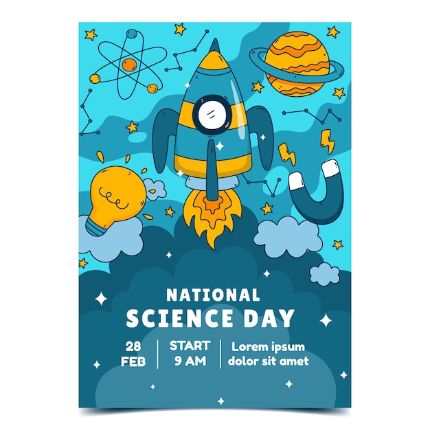 Free vector hand drawn national science day vertical poster template