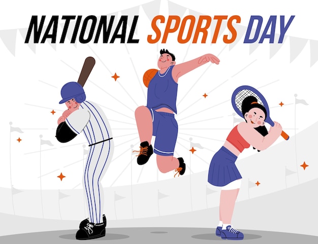 Нарисованная рукой иллюстрация дня национального спорта