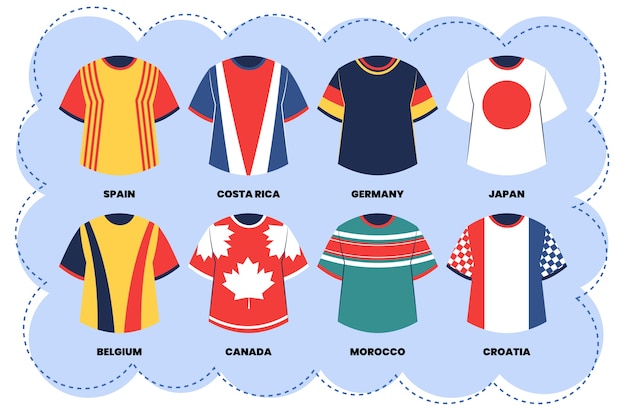 Hand drawn national team football jersey element collection