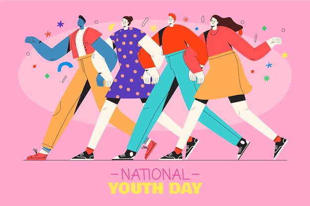 Vettore gratuito sfondo della giornata nazionale della gioventù disegnata a mano