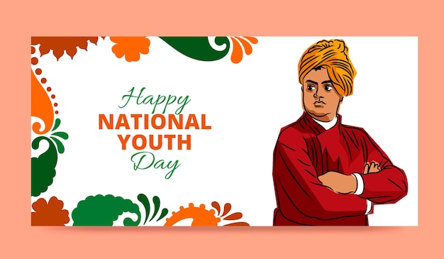 Free vector hand drawn national youth day horizontal banner