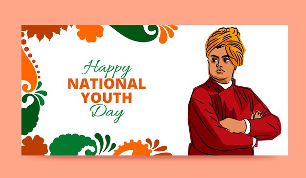 Hand drawn national youth day horizontal banner