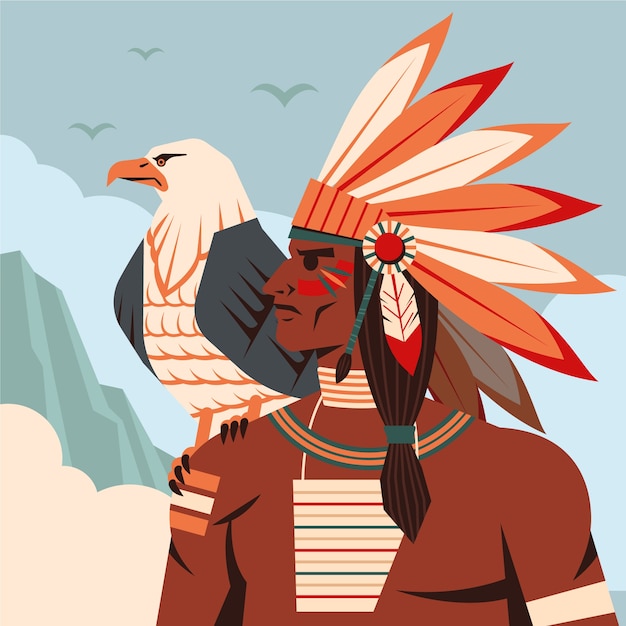 Нарисованная вручную иллюстрация коренных американцев