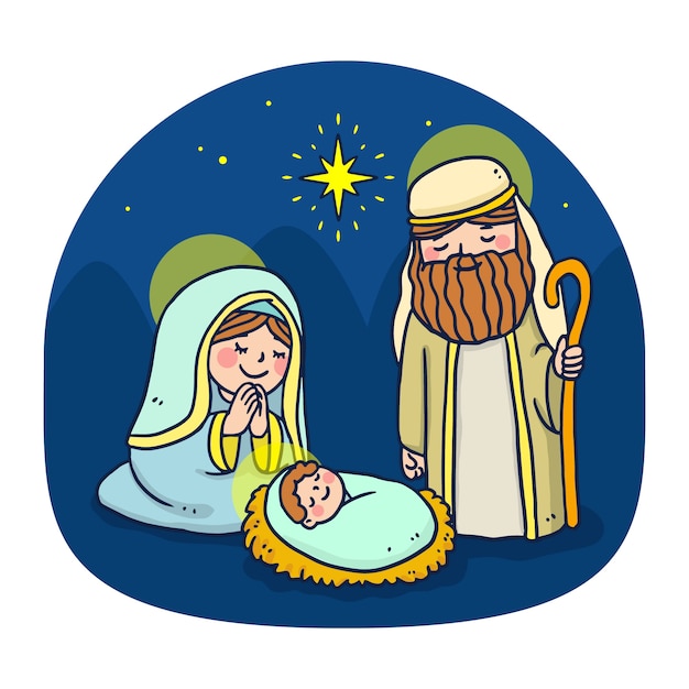 Hand drawn nativity scene concept