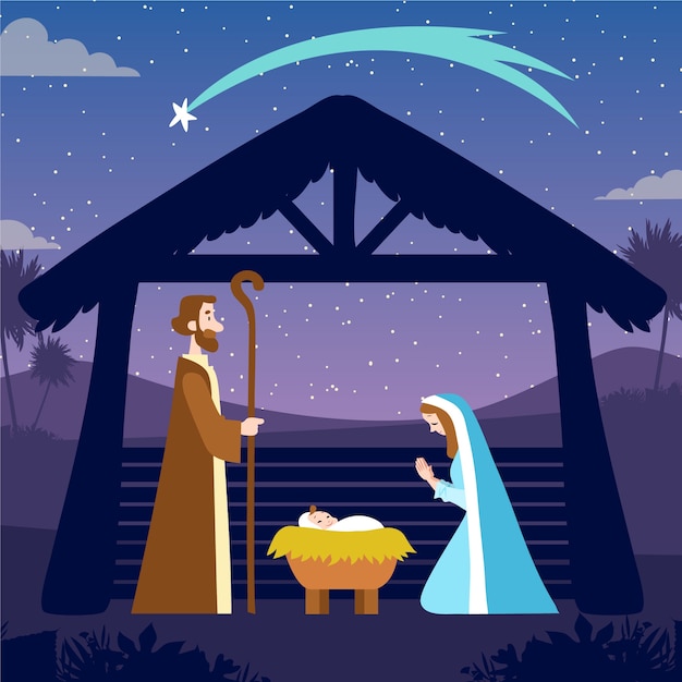 Free vector hand drawn nativity scene concept