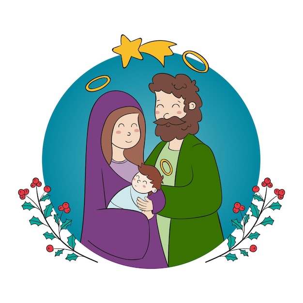 Free vector hand drawn nativity scene illustrated