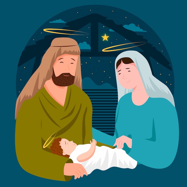 Illustrazione disegnata a mano del presepe