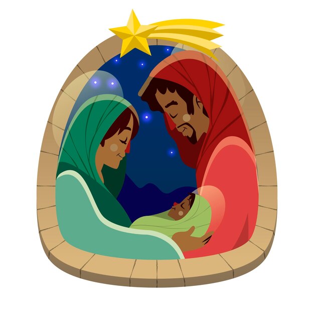 Нарисованная рукой иллюстрация сцены рождества