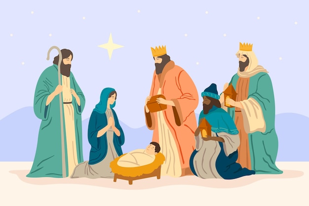 Hand drawn nativity scene illustration