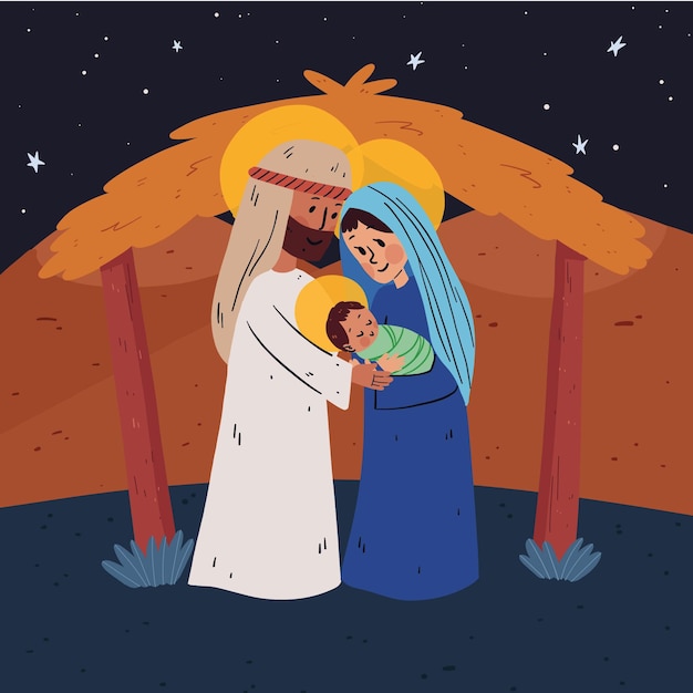 Free vector hand drawn nativity scene illustration