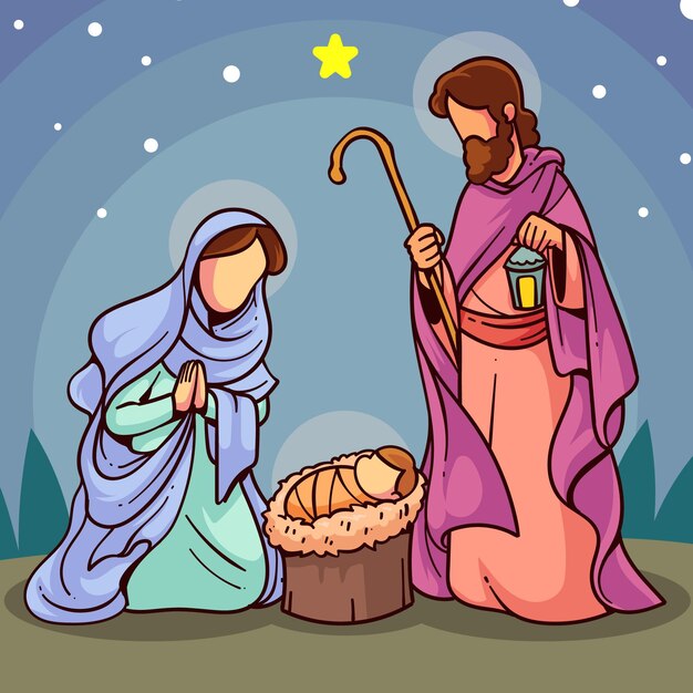 Hand drawn nativity scene