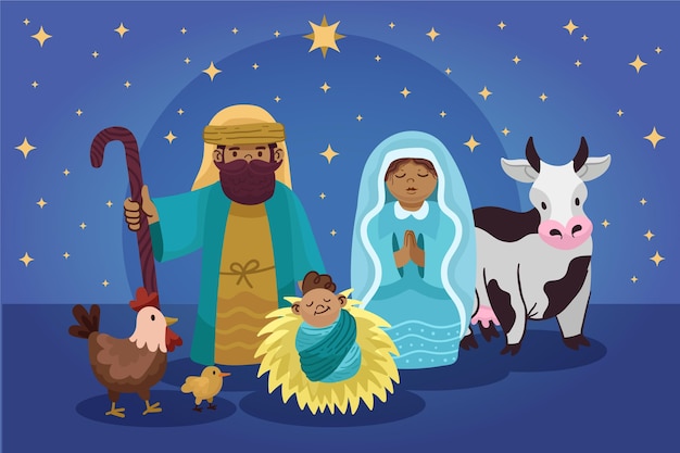 Free vector hand drawn nativity scene