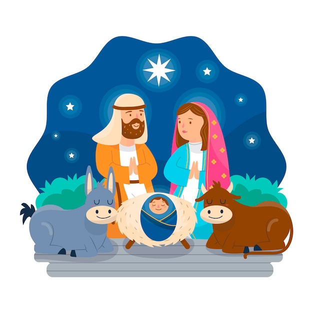 Hand drawn nativity scene